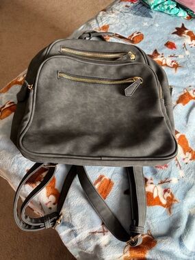 Massini Gray Backpack with Gold Hardware